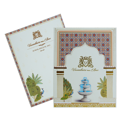 White Fountain Wedding Card-KBM04870