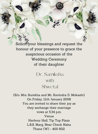 Grey Floral Hindu Wedding Invitation-AAHIN013