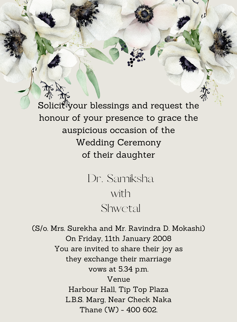Grey Floral Hindu Wedding Invitation-AAHIN013