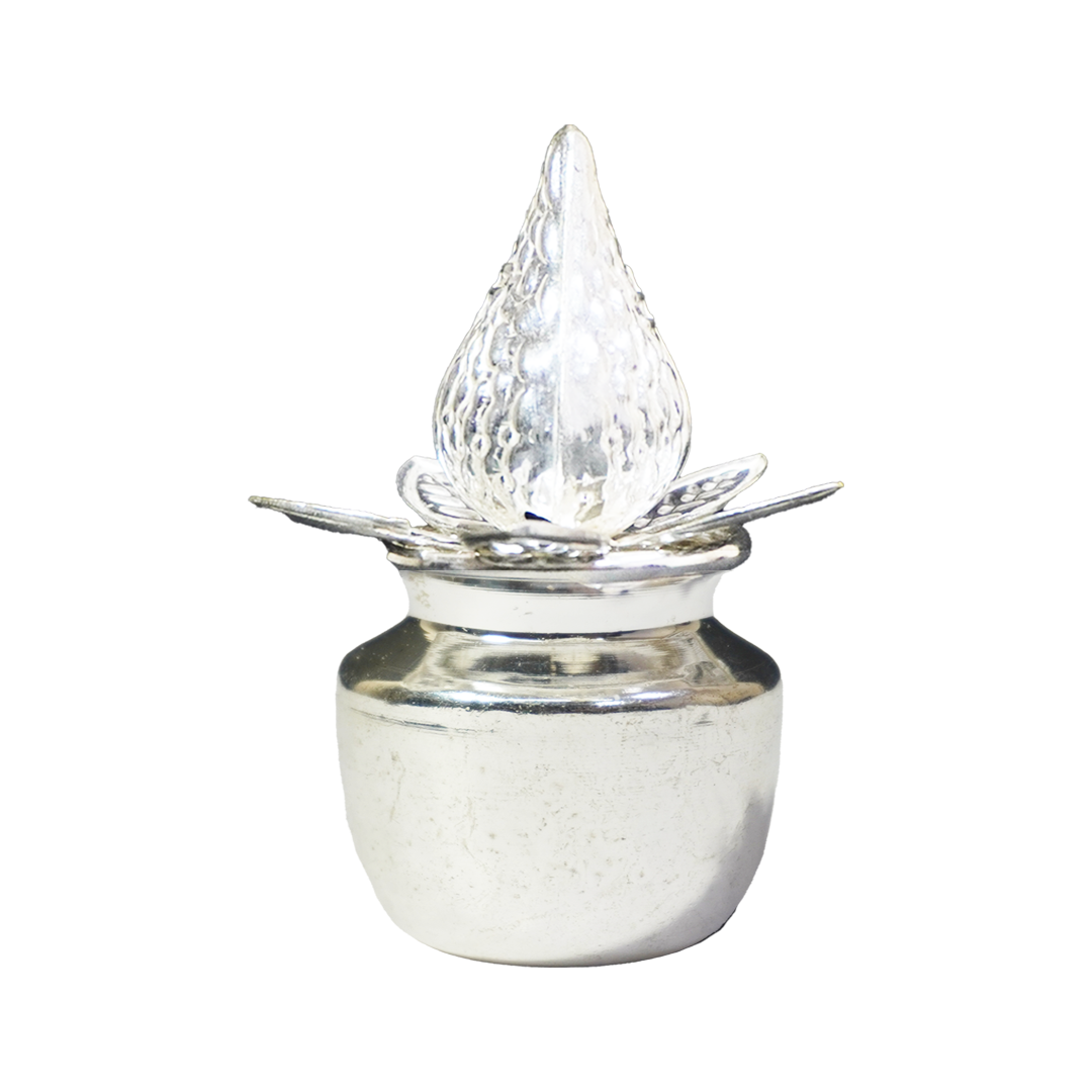 White Metal Kalash with Coconut and Leaf-King of Cards