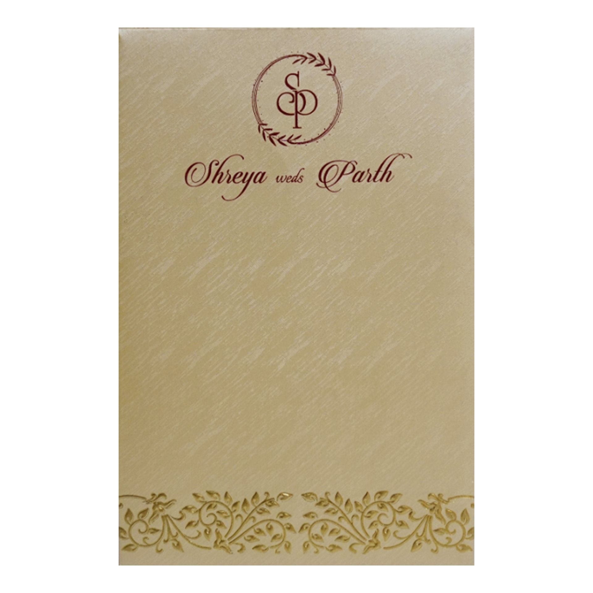Cream Embossed Single Wedding Card-KRCS7202