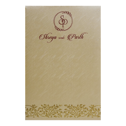 Cream Embossed Single Wedding Card-KRCS7202