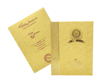 Brown Gold Padded Hindu Wedding Card With Baraat Image-KNPP8509N