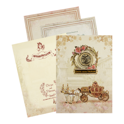 Check out Beige Ganesha Floral Padded Wedding Card at best price. ?WhatsApp Support ?Express Delivery. | King of Cards.