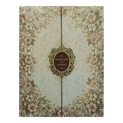 Cream Beige Floral Padded Wedding Card-KSH72410