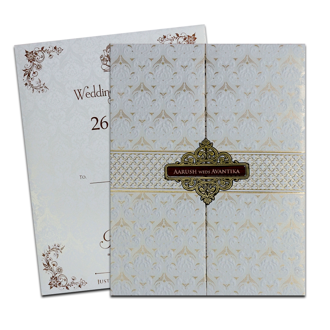 White Textured Padded Wedding Card-KSH73560