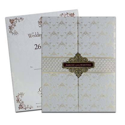 White Textured Padded Wedding Card-KSH73560
