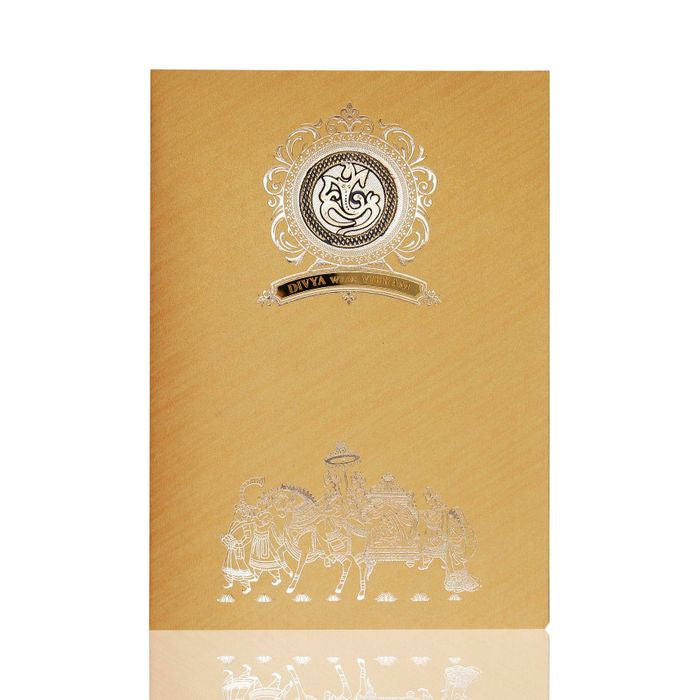 Brown Metallic Baraat Design In Silver Foiling Invitation Card-KNM2101G-King of Cards