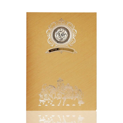 Brown Metallic Baraat Design In Silver Foiling Invitation Card-KNM2101G-King of Cards