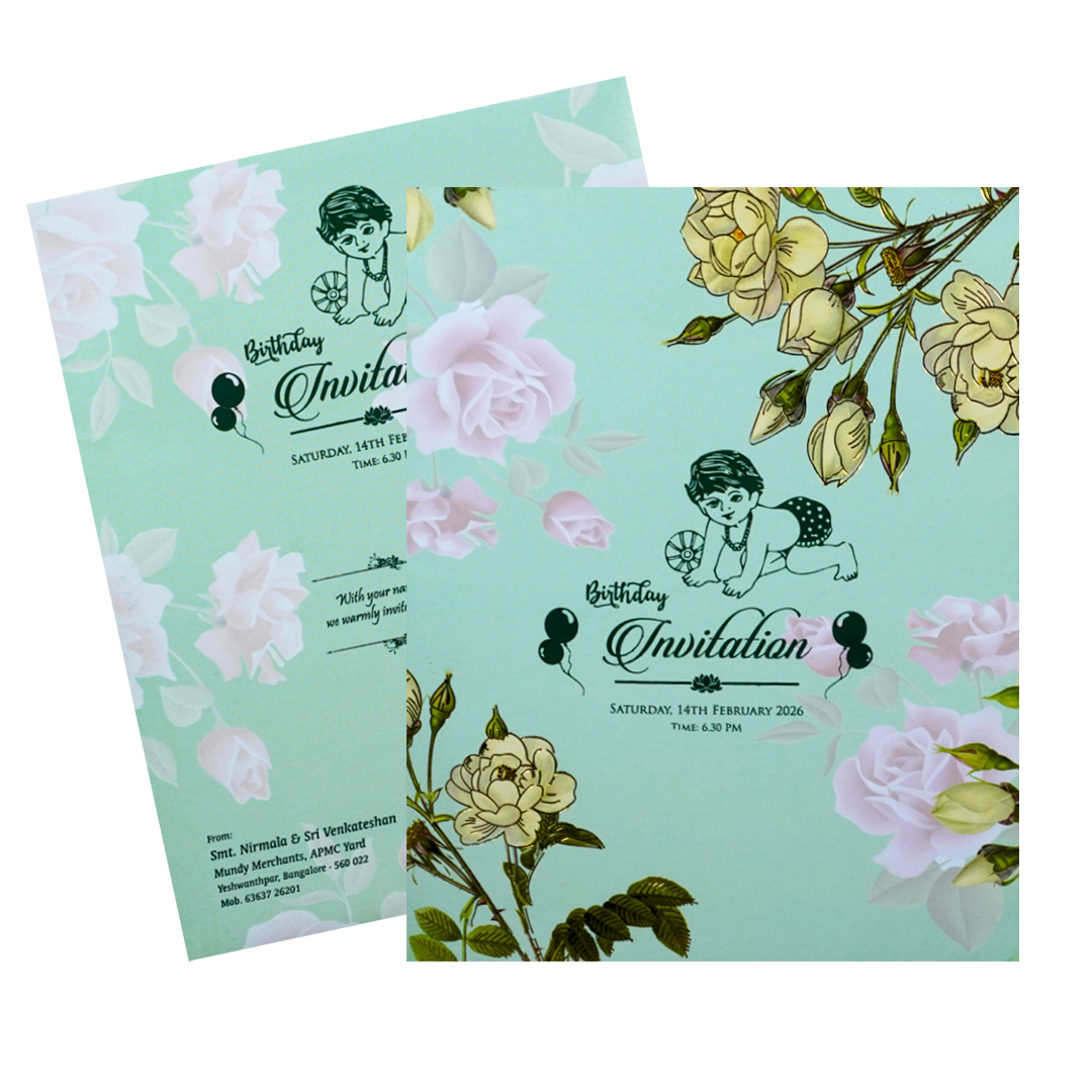 Green Abstract Floret In Jumbo Size With Pink Flowers-King of Cards