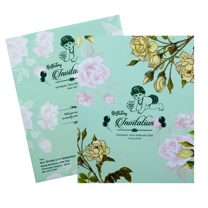 Green Abstract Floret In Jumbo Size With Pink Flowers-King of Cards