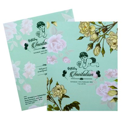 Green Abstract Floret In Jumbo Size With Pink Flowers-King of Cards