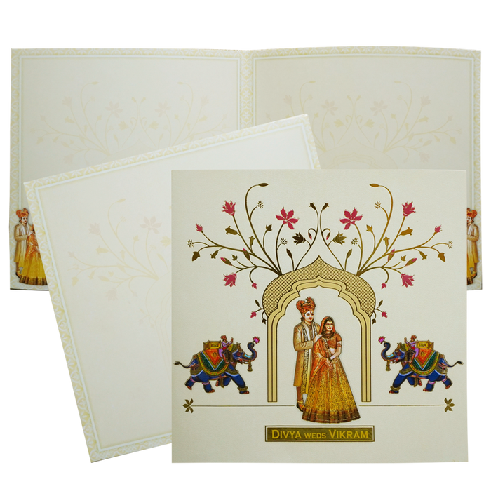 Lime Yellow Textured Bride &amp; Groom Wedding Card-King of Cards