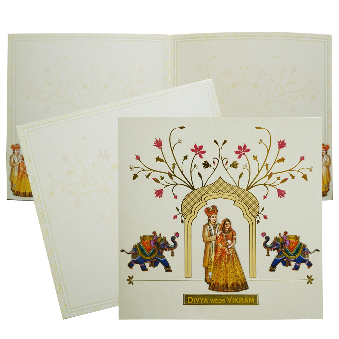 Lime Yellow Textured Bride &amp; Groom Wedding Card-KNKD8111