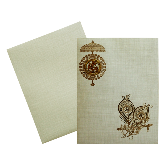 Grey Jumbo Metallic Peacock Feather And Ganesha Sticker-King of Cards