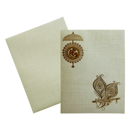 Grey Jumbo Metallic Peacock Feather And Ganesha Sticker-King of Cards