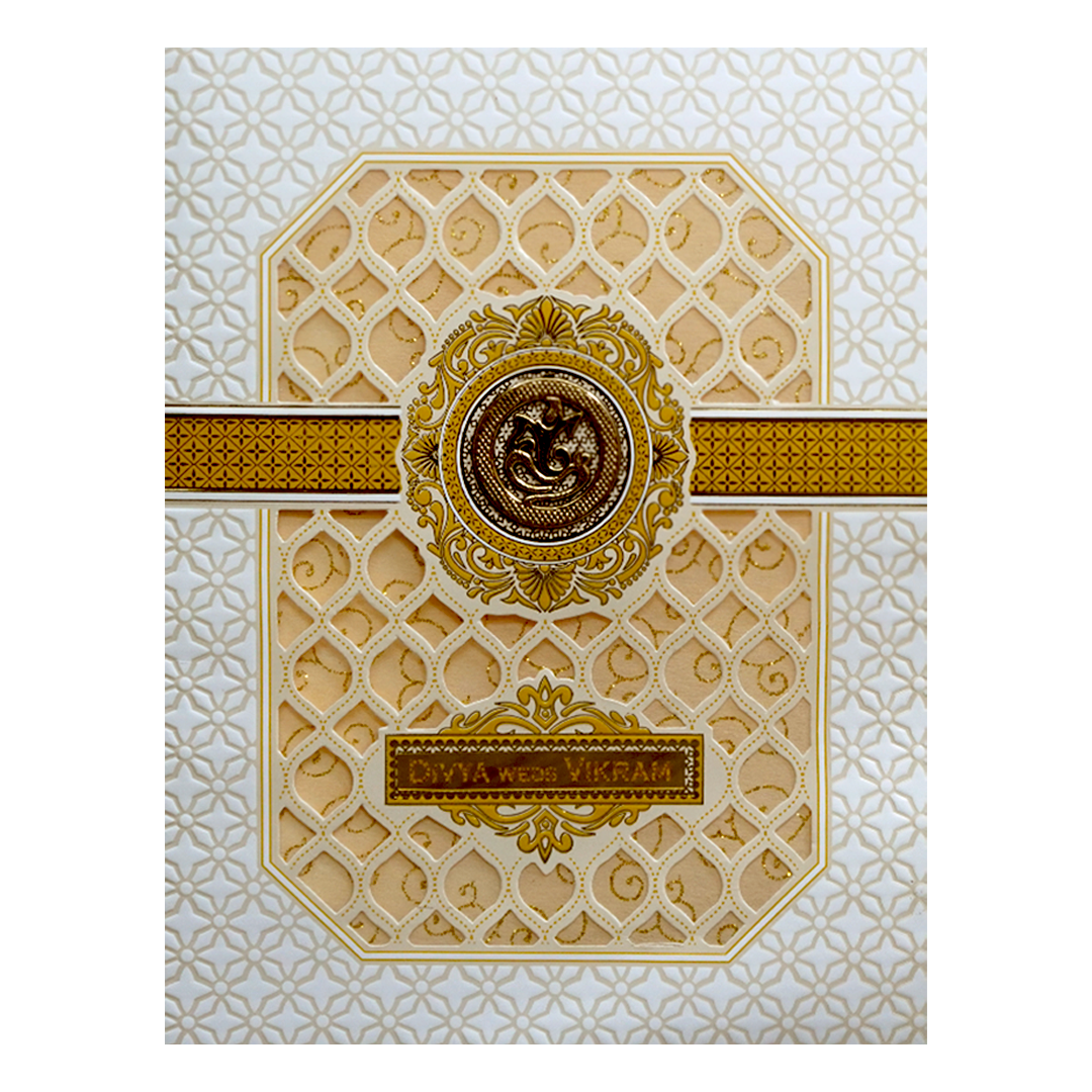 White Laser Cut Ganesha Invitation Card-KNJS2070