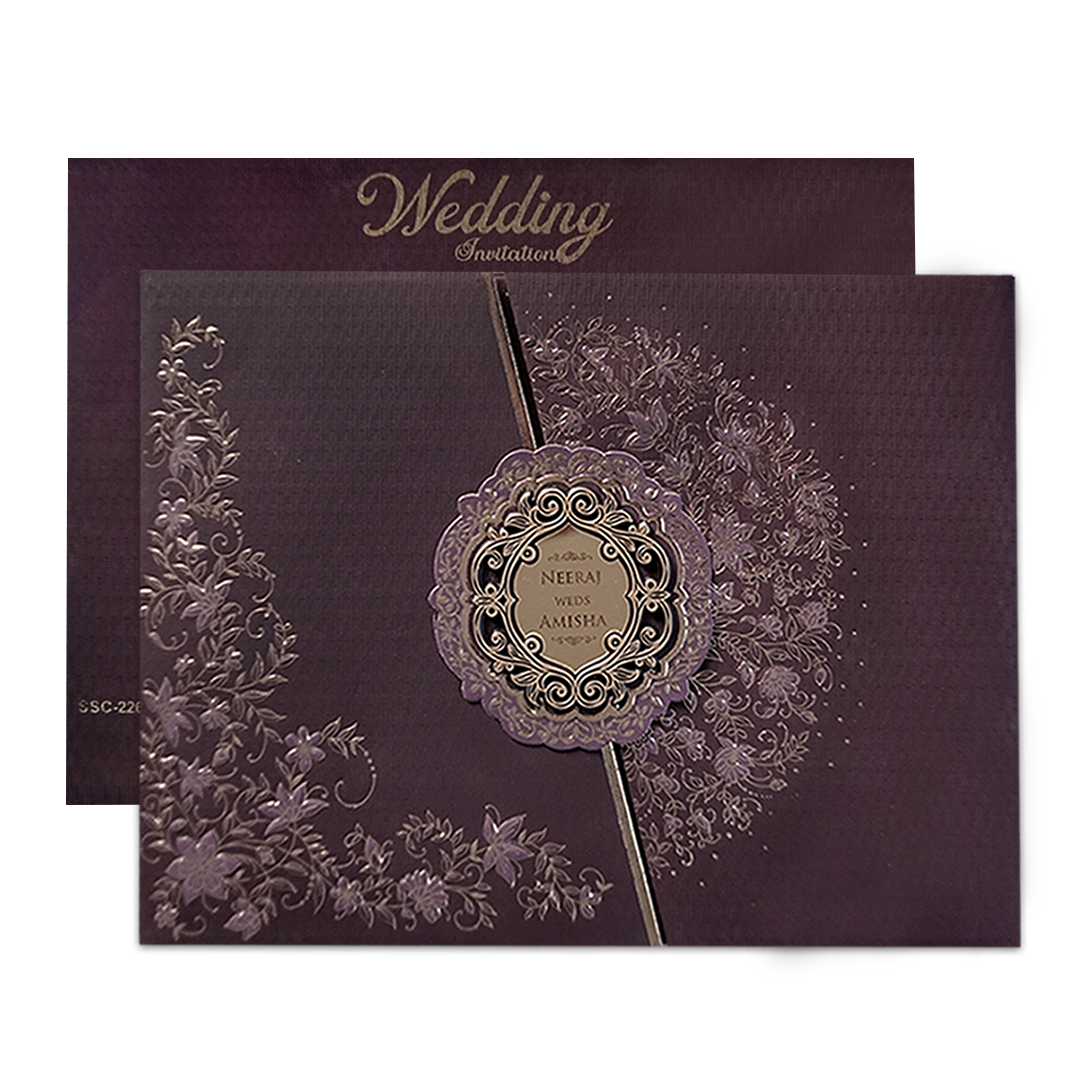 Purple Floral Gold Padded Wedding Card-KSSC2260
