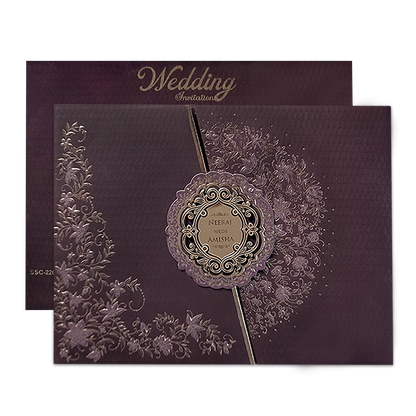 Purple Floral Gold Padded Wedding Card-KSSC2260