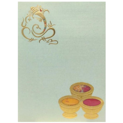 Lovely Light Green Shading With Ganesha Theme Padded Wedding Card - KNK2616