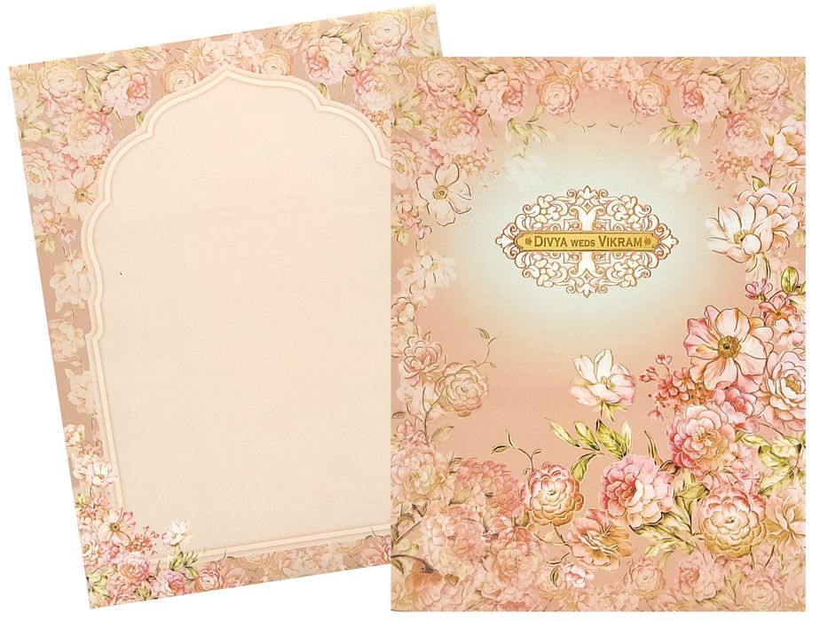 Pink Floral Invitation Card In Jumbo Size With Name Plate-KNKJ1096-King of Cards