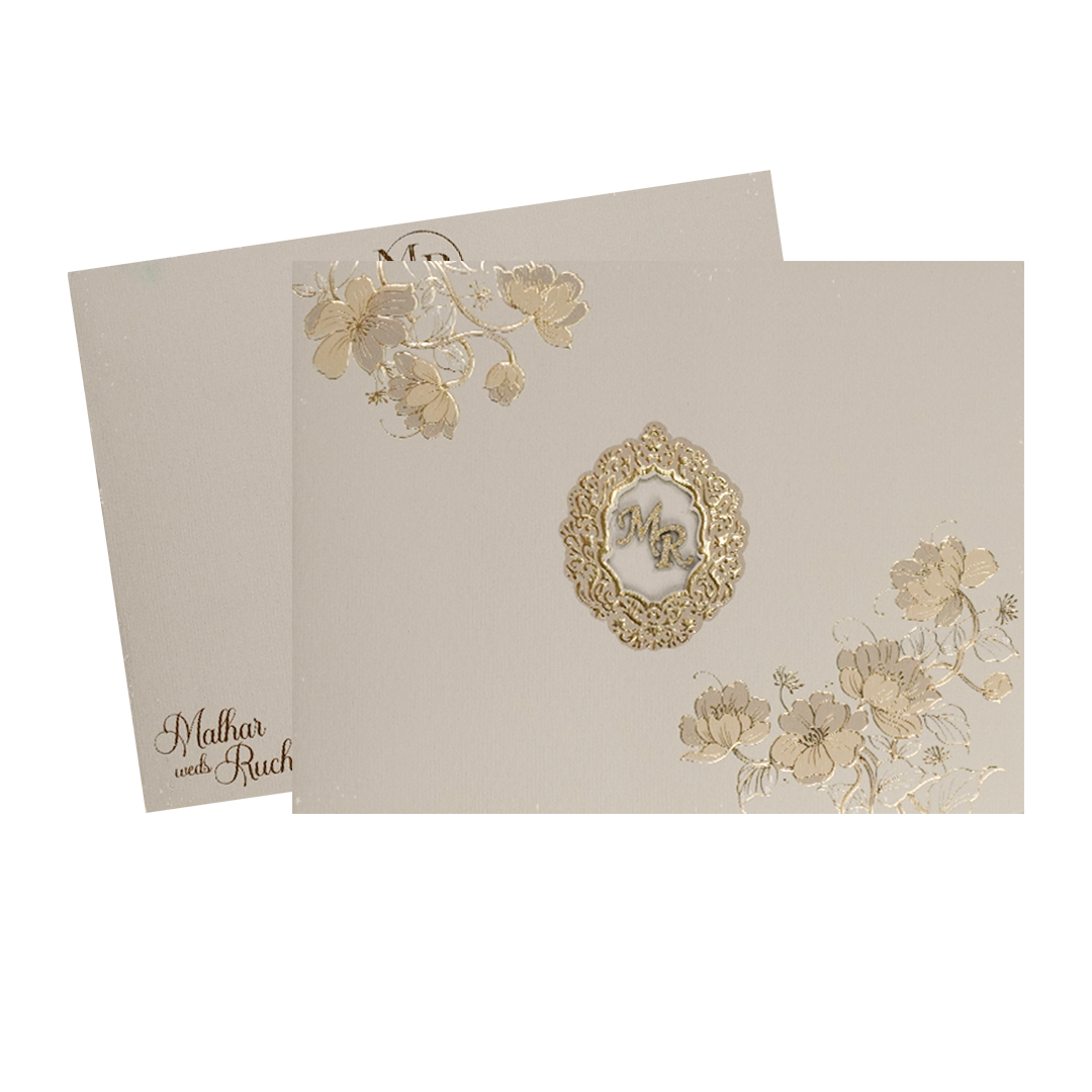 Grey Floral Padded Wedding Card-KSI64510