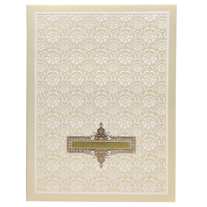 White Metallic Royal Embossed Floral Wedding Card-KNK3051W