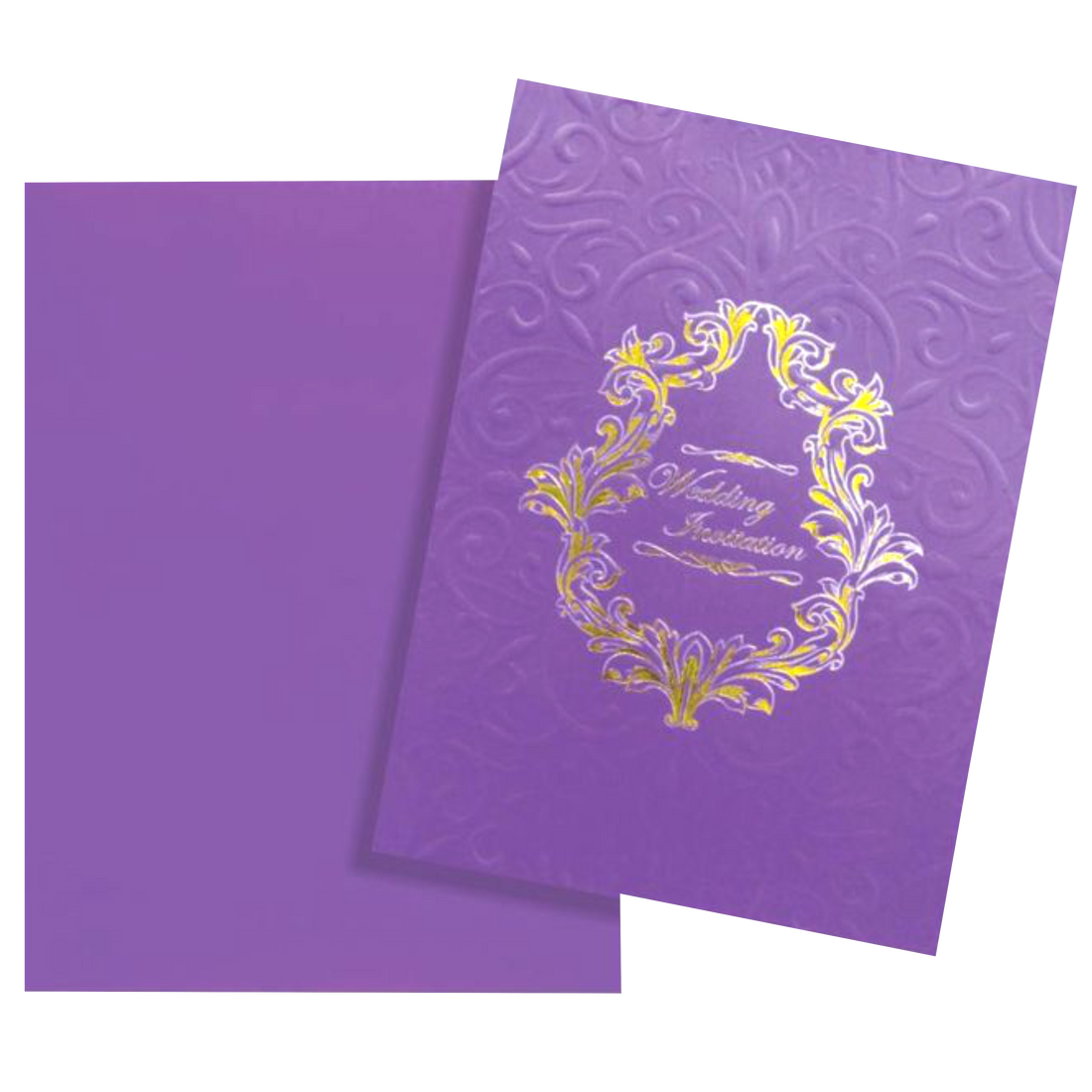 Fabulous Violet Shading With Floral Embossed Design Wedding Card-KNK2721