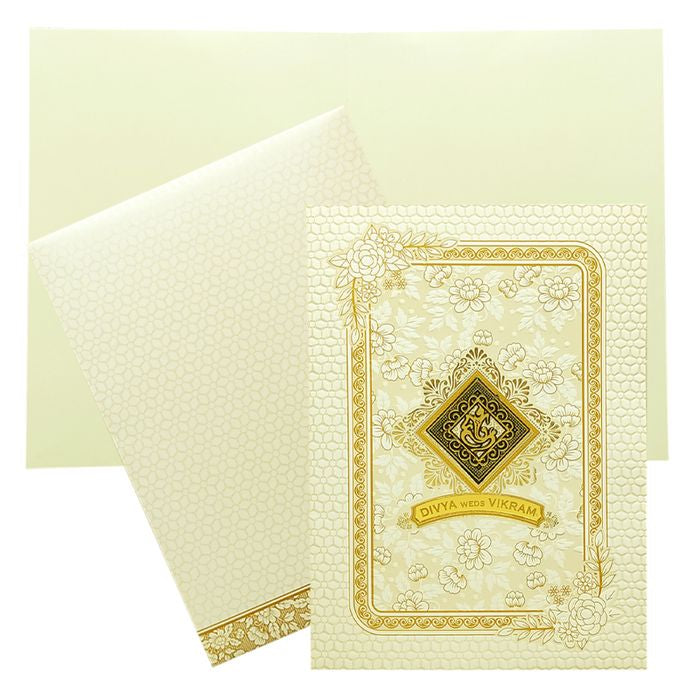White Gold Floral Invitation Card-King of Cards