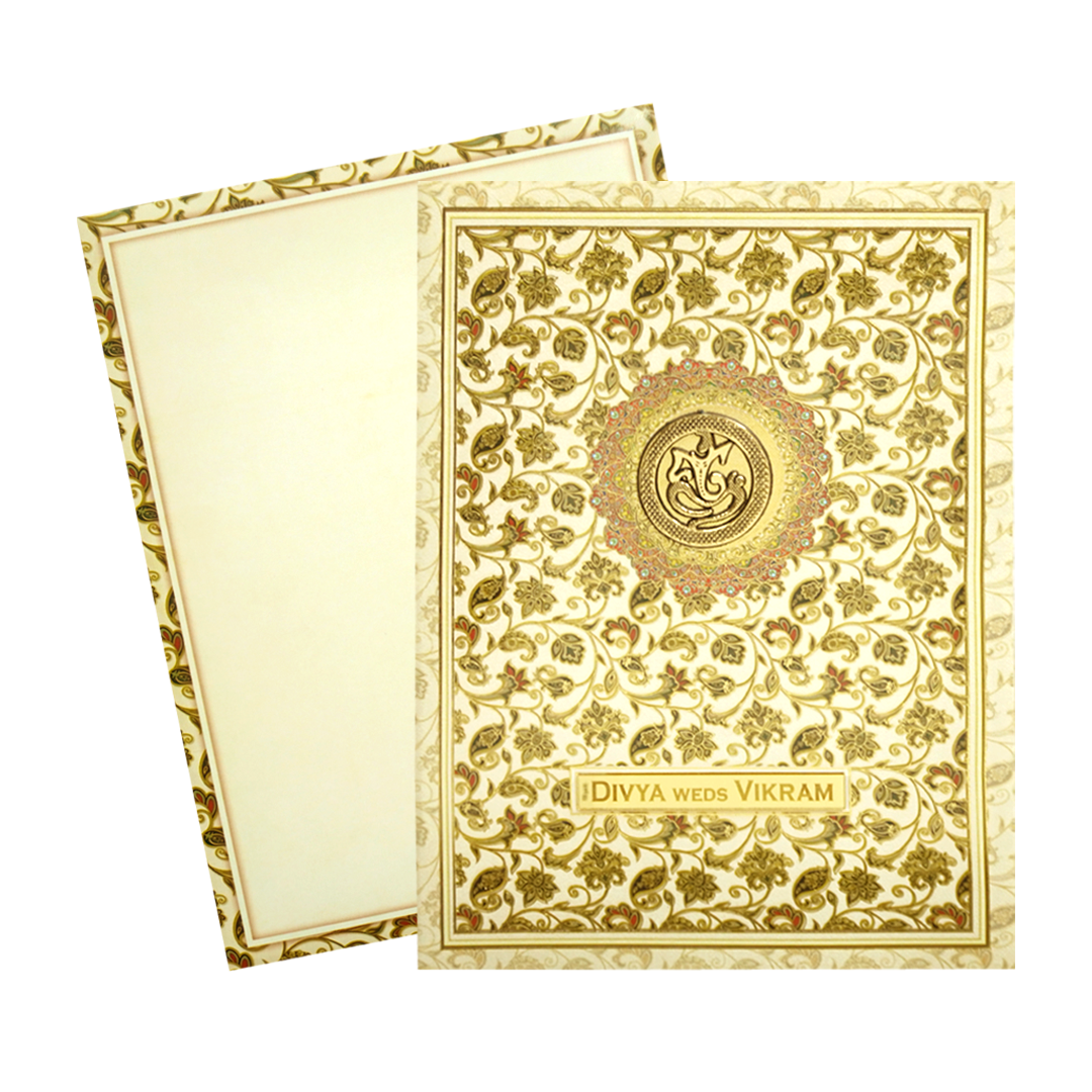 Cream Paisley Pattern Wedding Card-KNTY6813