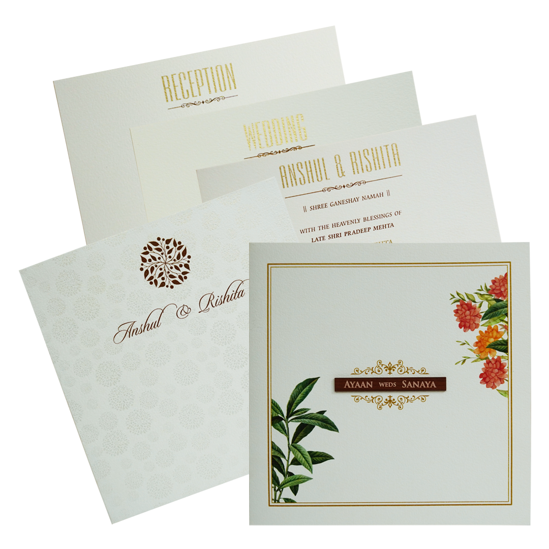 Pure White Floral Wedding Card-KRC30780