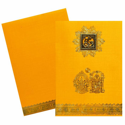 Orange Metallic Balaji Padmavathi Invite With Square Ganesha-KNCM22OB-King of Cards