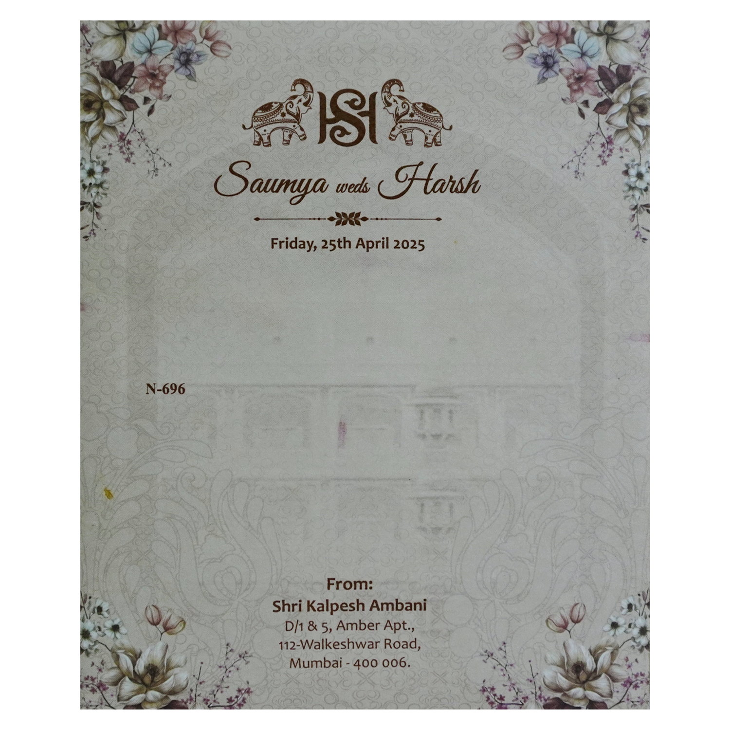 Light Peach Floral Design Invitation-KVN06960