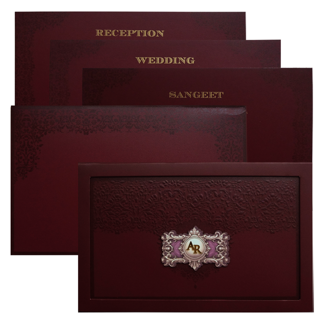 Maroon Premium Padded Wedding Invitation-King of Cards