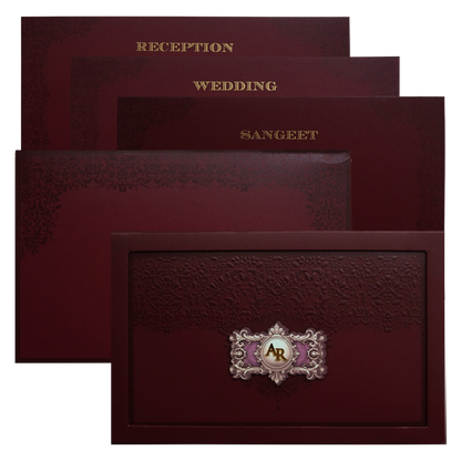 Maroon Premium Padded Wedding Invitation-King of Cards