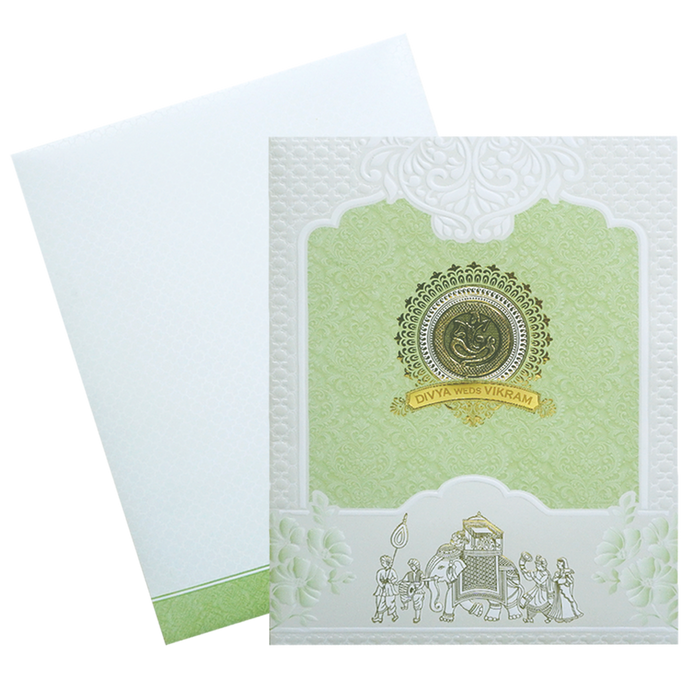 Green and White Bhaarat Wedding Card-King of Cards