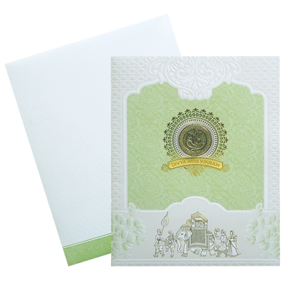 Green and White Bhaarat Wedding Card-King of Cards