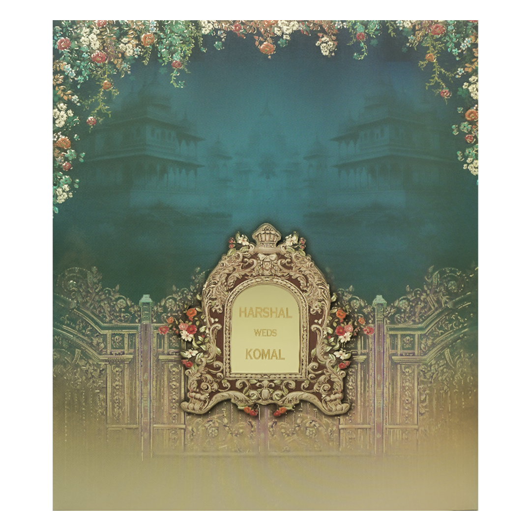 Blue Palace Floral Wedding Invitation Box -KSI63990