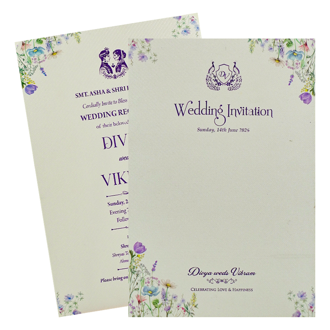 Lavender Floral Single Sheet Wedding Card-KNM6001W