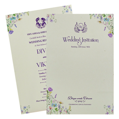Lavender Floral Single Sheet Wedding Card-KNM6001W