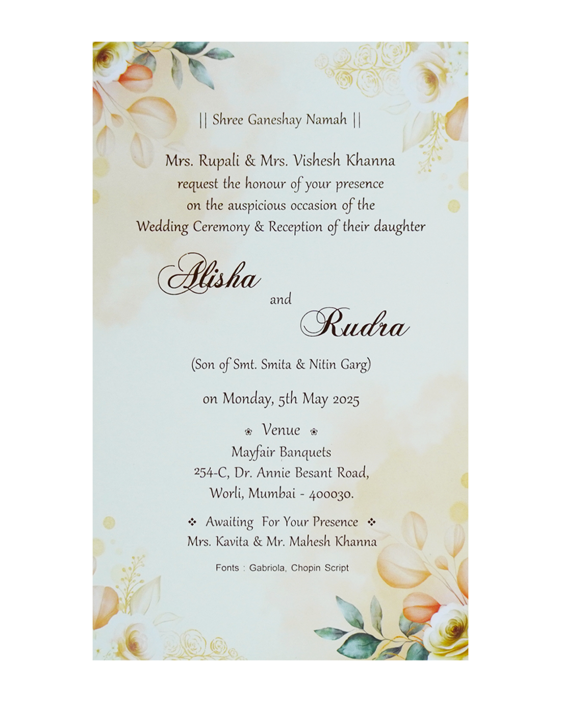 Cream Floral Single Card-King of Cards