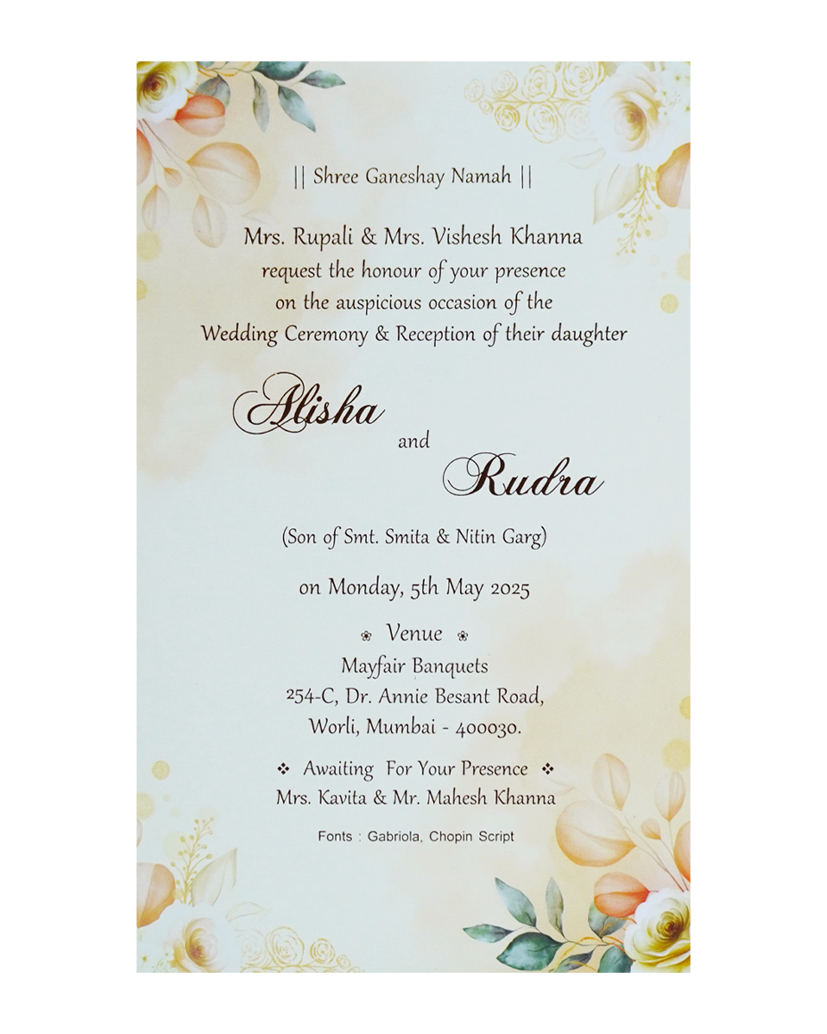 Cream Floral Single Card-King of Cards