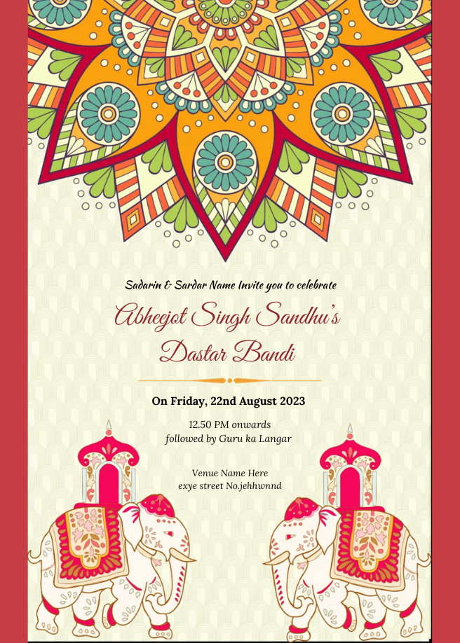 Pink Floral Dastar Bandi Invitation-AADBI001