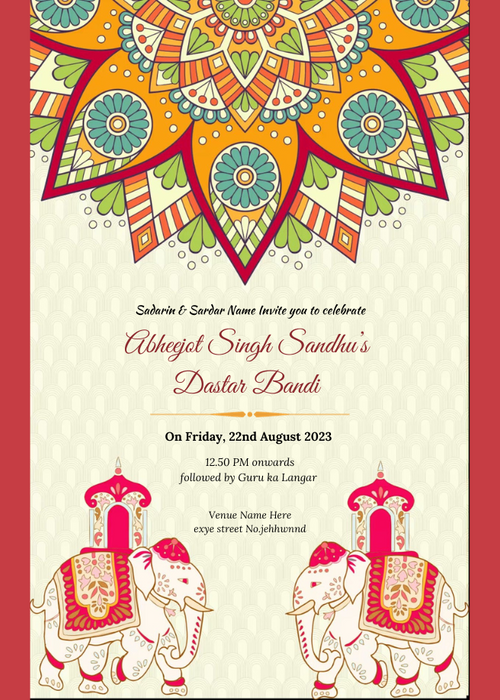 Pink Floral Dastar Bandi Invitation-AADBI001