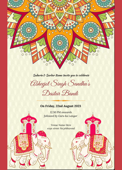 Pink Floral Dastar Bandi Invitation-AADBI001