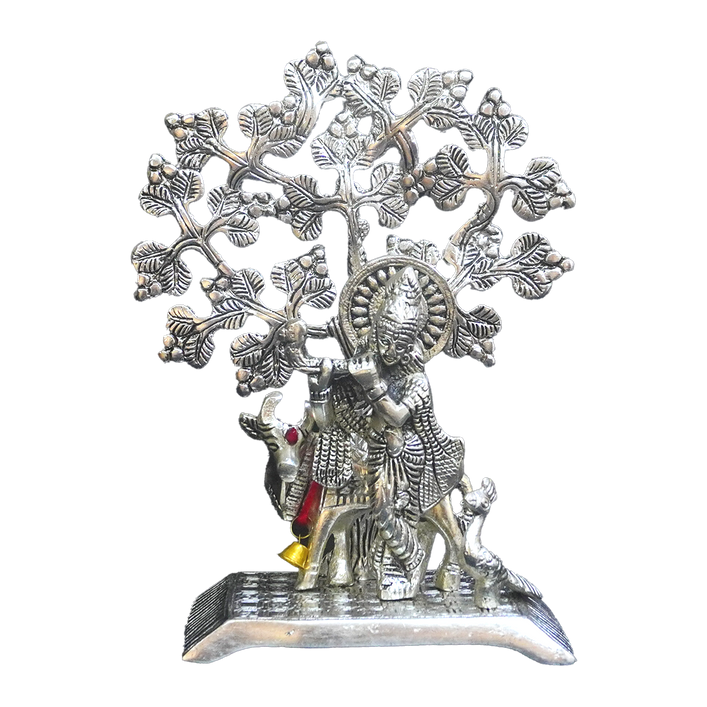 Antique Krishna Idol with Sacred Cow-King of Cards