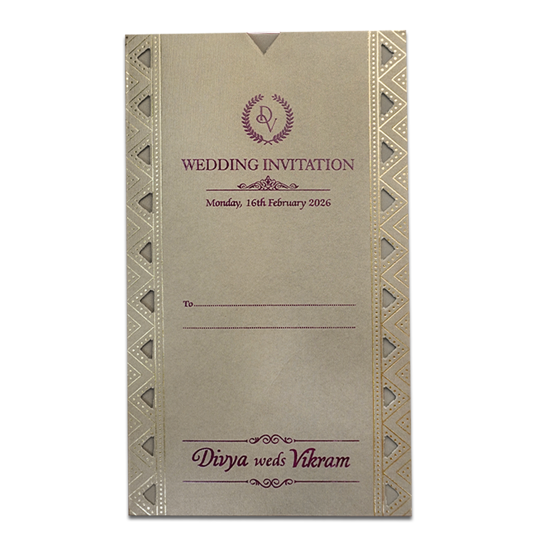 Grey Gold Single Sheet Tassel Wedding Card-KNPD1123