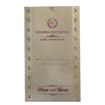 Grey Gold Single Sheet Tassel Wedding Card-KNPD1123