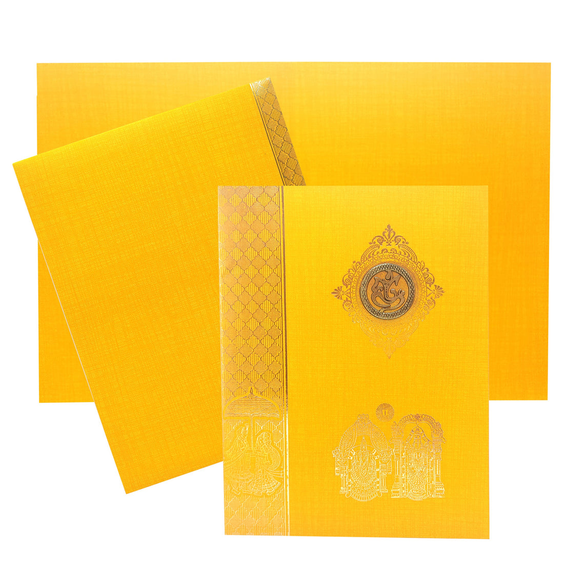 Impress your guests with metallic invites. Stunning designs and premium materials add a touch of elegance to any event. This invite features a gold foiling design at the left corners.