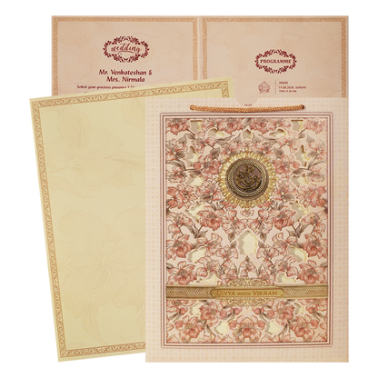 Pink Floral Bag Style Wedding Card-KNAS3102